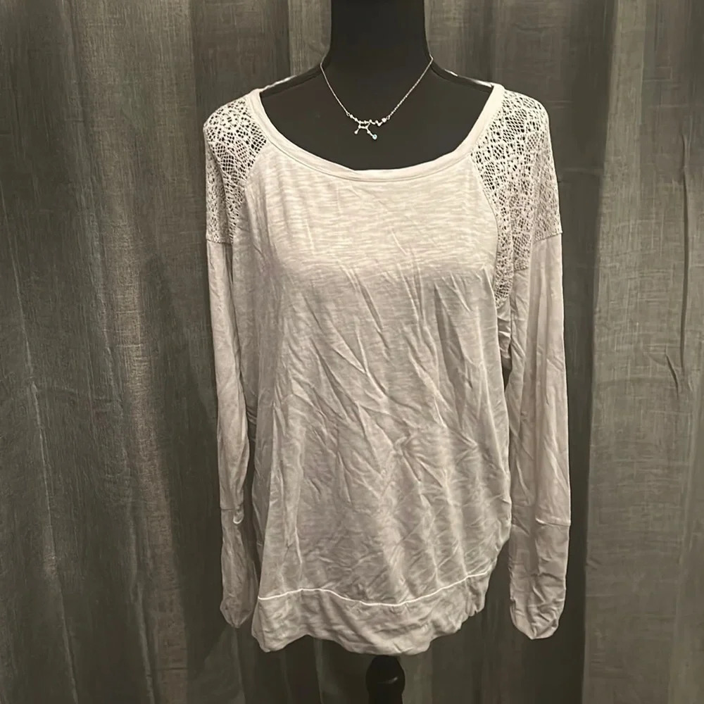 Gray Lace Shoulder Long Sleeve